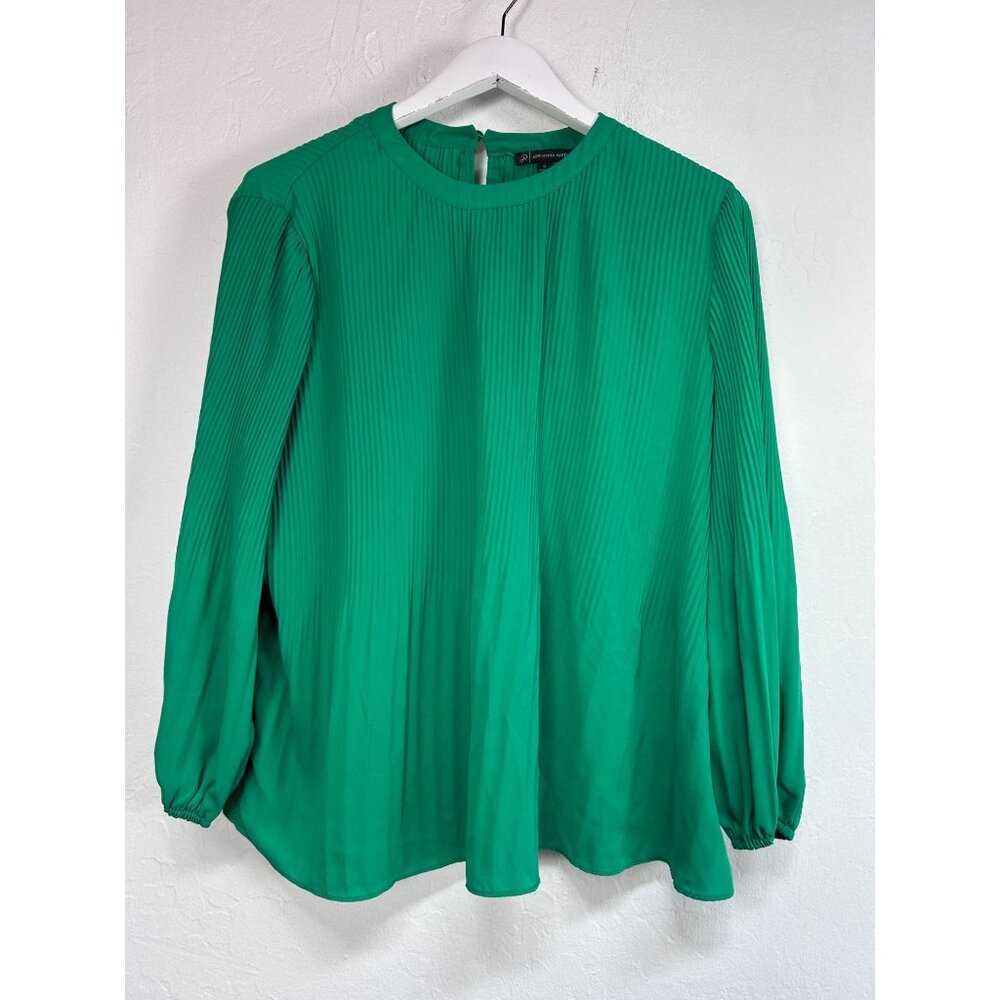 Adrianna Papell Womens Green Pleated Georgette Crepe Blouse Medium Long Sleeve